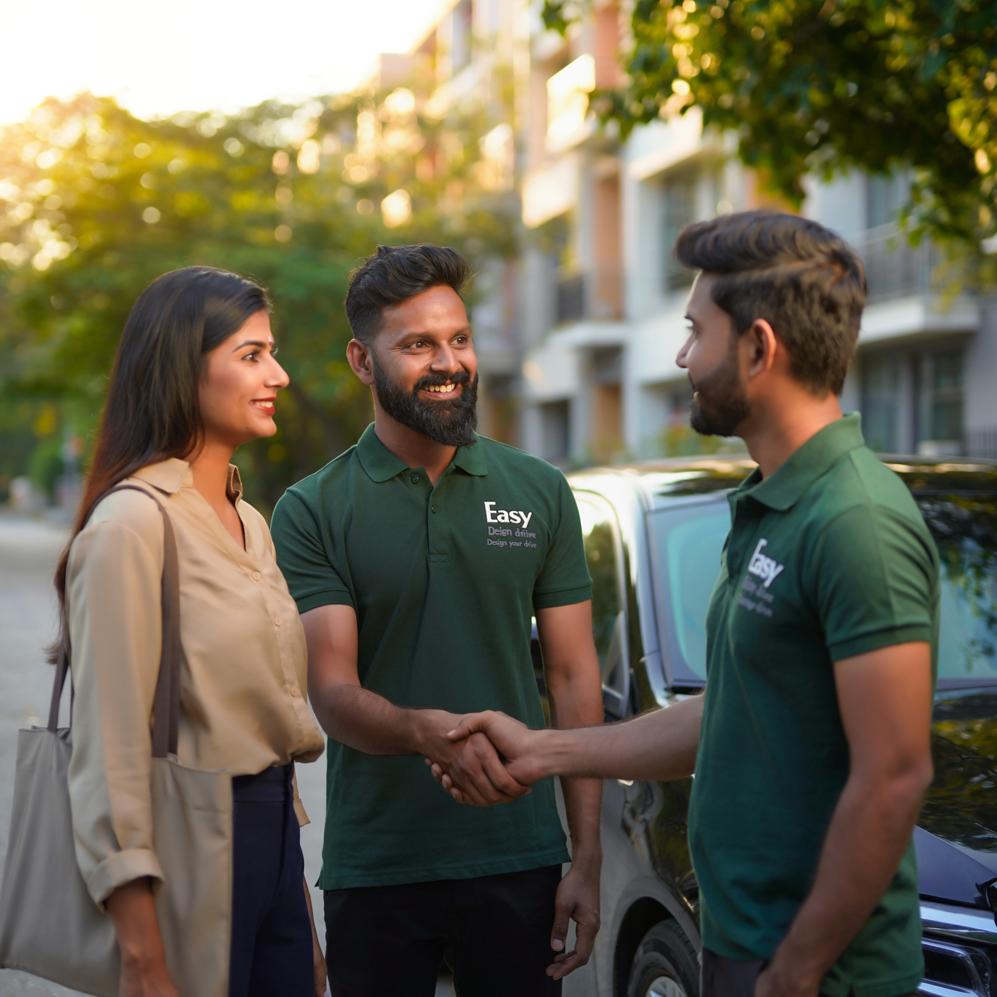Driver and customer handshake symbolising trust